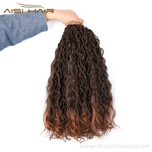 Aisi Hair 20 Inch Ombre Brown Faux Locs Crochet Braids Hair Faux Locks Synthetic Braids Hairpieces Extensions For Black Women